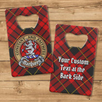 Clan MacQueen Crest over Tartan Credit Card Bottle Opener