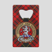 Clan MacQueen Crest over Tartan Credit Card Bottle Opener