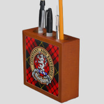 Clan MacQueen Crest over Tartan Desk Organizer