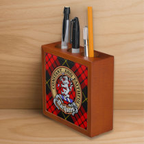 Clan MacQueen Crest over Tartan Desk Organizer