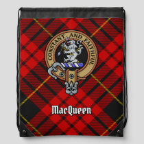 Clan MacQueen Crest over Tartan Drawstring Bag