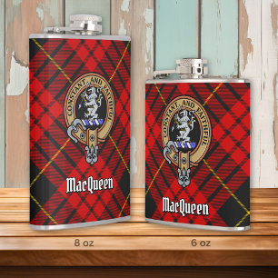 Clan MacQueen Crest over Tartan Flask
