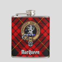 Clan MacQueen Crest over Tartan Flask