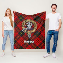 Clan MacQueen Crest over Tartan Fleece Blanket