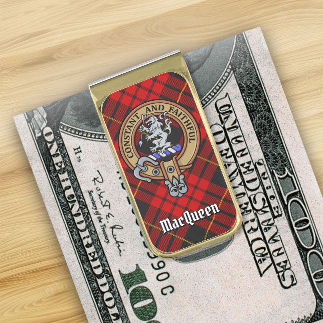 Clan MacQueen Crest over Tartan Gold Finish Money Clip (Creator Uploaded)