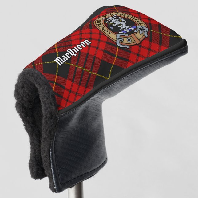 Clan MacQueen Crest over Tartan Golf Head Cover (3/4 Front)