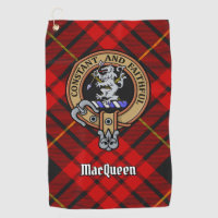 Clan MacQueen Crest over Tartan
