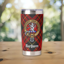 Clan MacQueen Crest over Tartan Insulated Tumbler