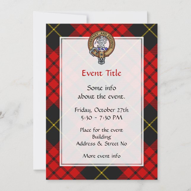 Clan MacQueen Crest over Tartan Invitation (Front)
