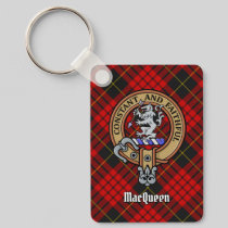 Clan MacQueen Crest over Tartan Keychain