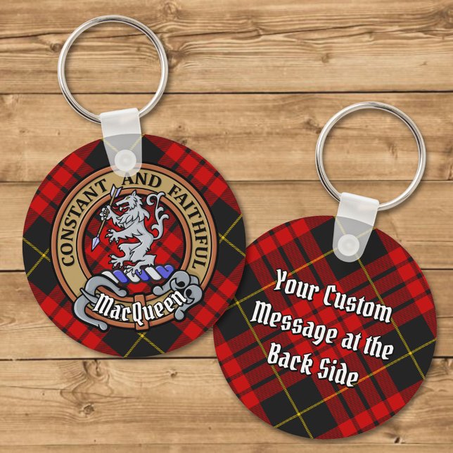 Clan MacQueen Crest over Tartan Keychain (Creator Uploaded)