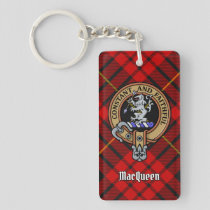 Clan MacQueen Crest over Tartan Keychain