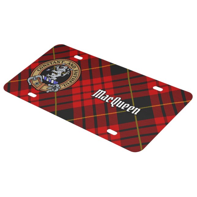 Clan MacQueen Crest over Tartan License Plate (Side)