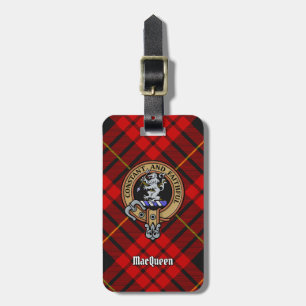 Clan MacQueen Crest over Tartan Luggage Tag