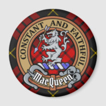 Clan MacQueen Crest over Tartan Magnet