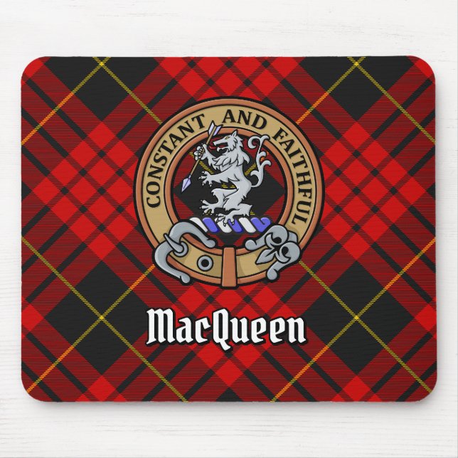 Clan MacQueen Crest over Tartan Mouse Pad (Front)