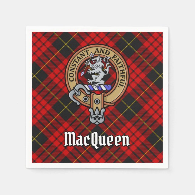 Clan MacQueen Crest over Tartan Napkins (Front)