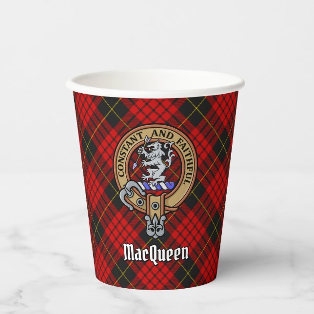 Clan MacQueen Crest over Tartan Paper Cups (Front)