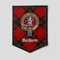 Clan MacQueen Crest over Tartan Pennant