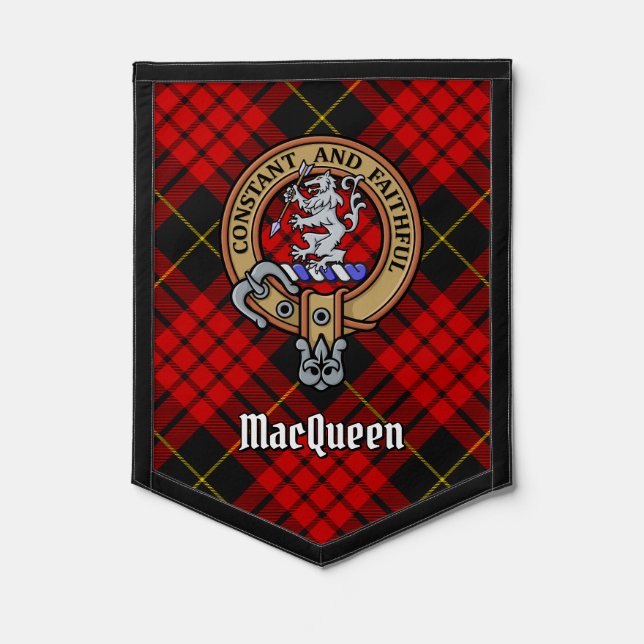 Clan MacQueen Crest over Tartan Pennant (Front)