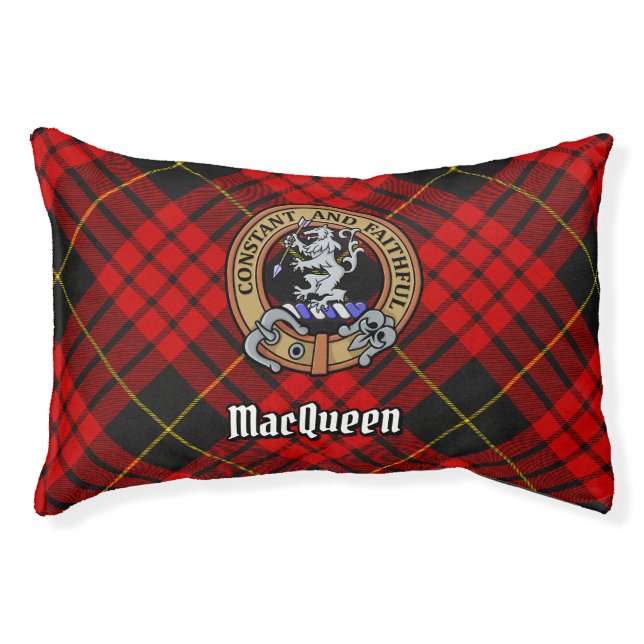 Clan MacQueen Crest over Tartan Pet Bed (Front)