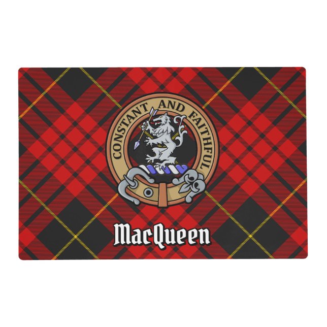 Clan MacQueen Crest over Tartan Placemat (Front)