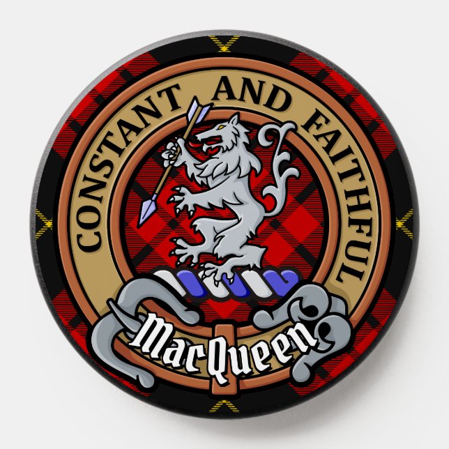 Clan MacQueen Crest over Tartan PopSocket (Popsocket)
