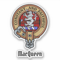 Clan MacQueen Crest over Tartan Sticker