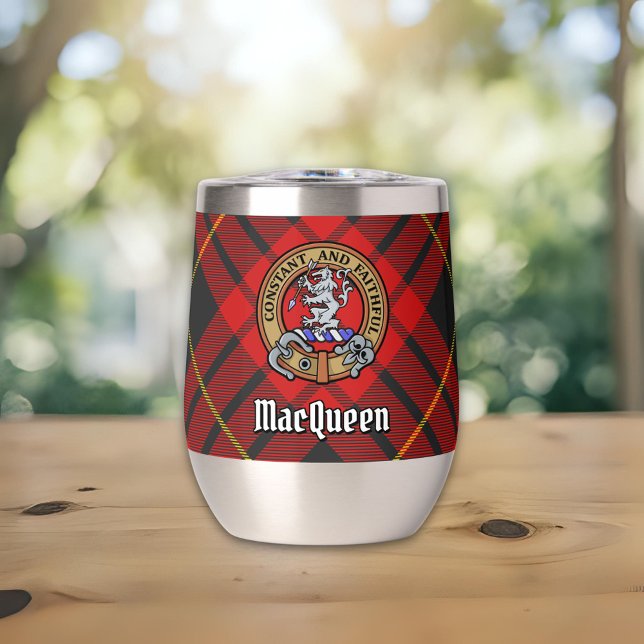 Clan MacQueen Crest over Tartan Thermal Wine Tumbler (Creator Uploaded)