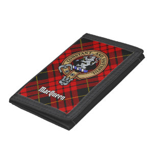 Clan MacQueen Crest over Tartan Trifold Wallet