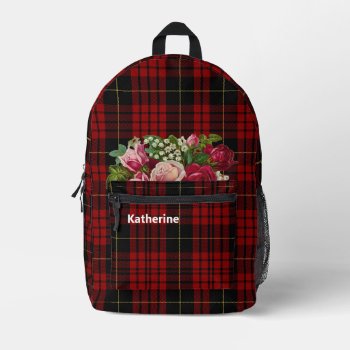 Clan Macqueen Plaid With Roses Personalized Printed Backpack by Everythingplaid at Zazzle