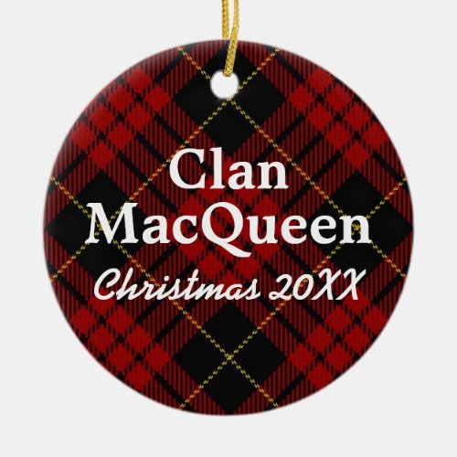 Clan MacQueen Scottish Red and Black Tartan Ceramic Ornament