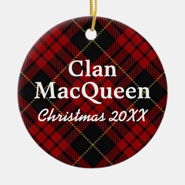Clan MacQueen Scottish Red and Black Tartan Ceramic Ornament (Front)