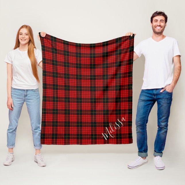Clan MacQueen Tartan Plaid Personalized Name Fleece Blanket (In Situ)