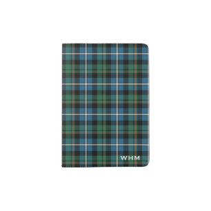Clan MacRae Blue and Green Hunting Tartan Monogram Passport Holder