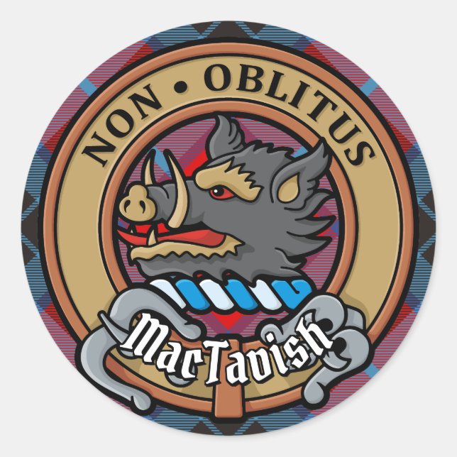 Clan MacTavish Crest over Tartan Classic Round Sticker (Front)