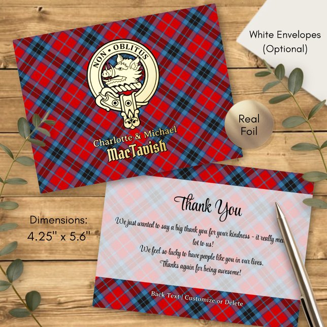 Clan MacTavish Crest over Tartan Foil Invitation Postcard (Creator Uploaded)