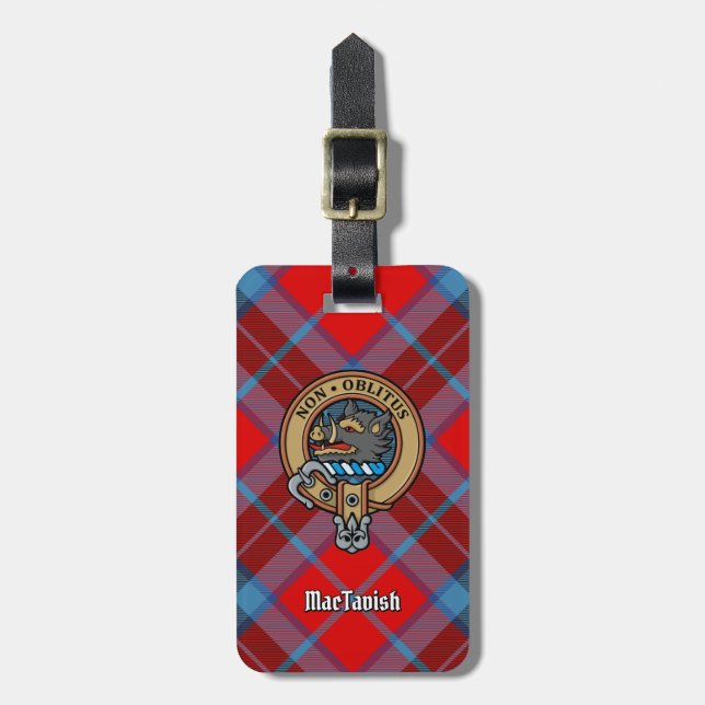 Clan MacTavish Crest over Tartan Luggage Tag (Front Vertical)