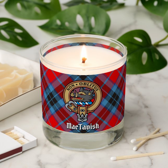 Clan MacTavish Crest over Tartan Scented Candle (Lit)