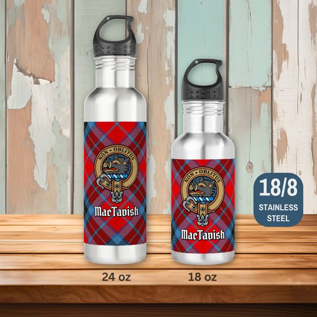 Clan MacTavish Crest over Tartan Stainless Steel Water Bottle (Creator Uploaded)