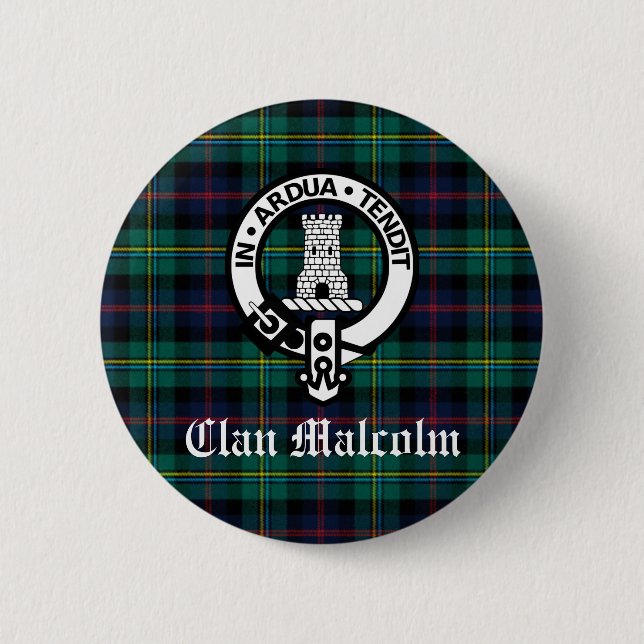 Clan Malcolm Crest Badge and Tartan Button (Front)