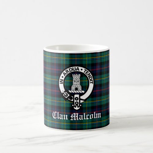 Clan Malcolm Crest Badge and Tartan Coffee Mug