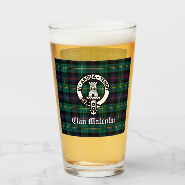 Clan Malcolm Crest Badge and Tartan  Glass (Front Filled)