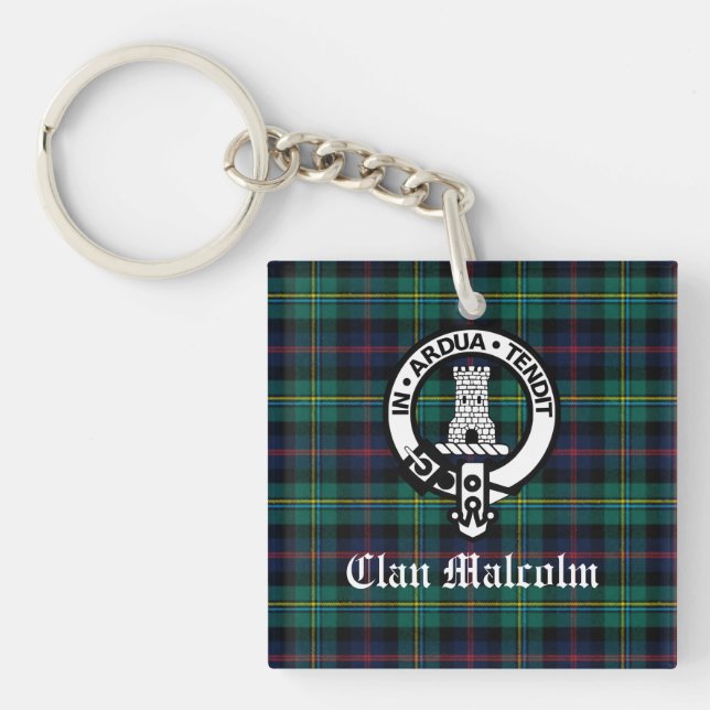 Clan Malcolm Crest Badge and Tartan Keychain (Front)