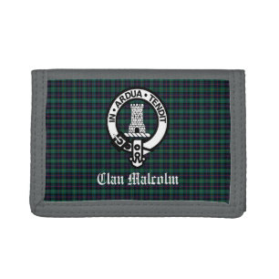 Clan Malcolm Crest Badge and Tartan Trifold Wallet
