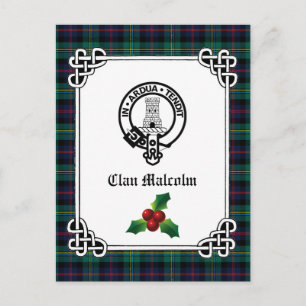Clan Malcolm Crest Badge & Tartan Holiday Postcard