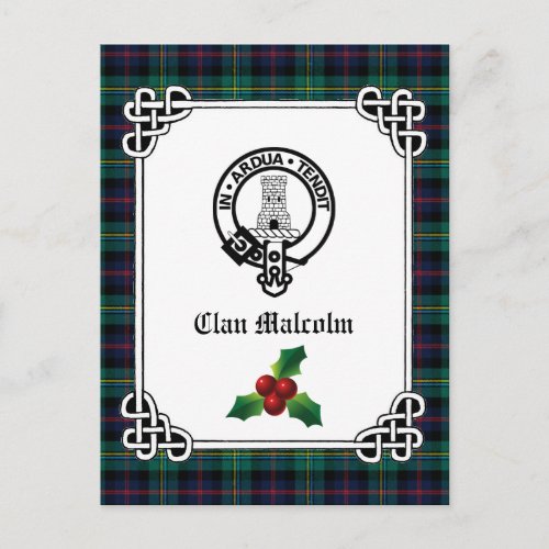 Clan Malcolm  Crest Badge  Tartan Holiday Postcard