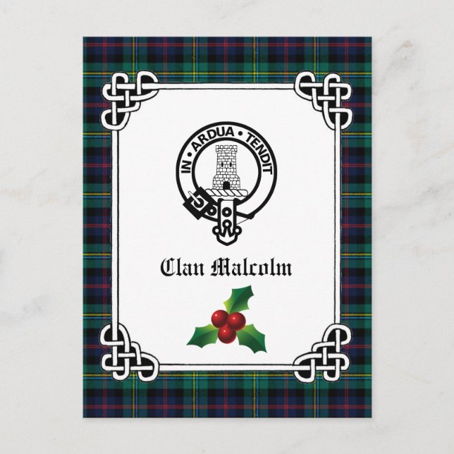Clan Malcolm  Crest Badge & Tartan Holiday Postcard (Front)