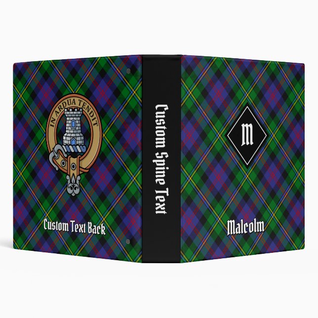 Clan Malcolm Crest over Tartan 3 Ring Binder (Background)