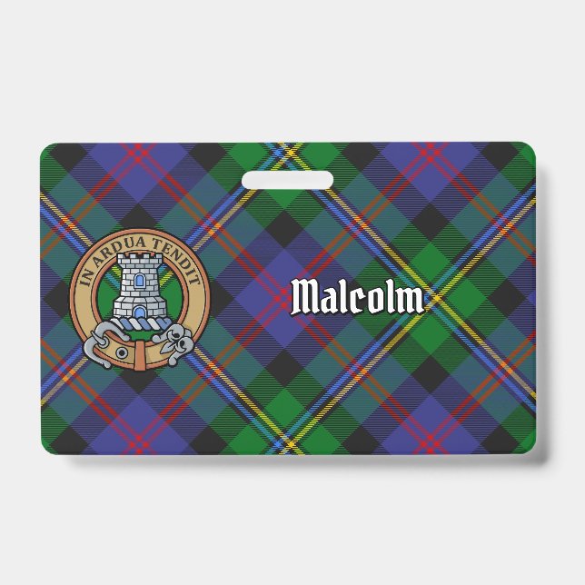 Clan Malcolm Crest over Tartan Badge (Front)
